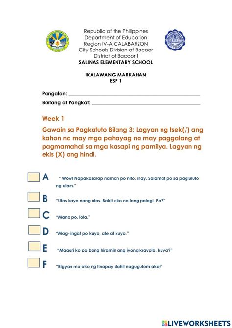 pagmamahal sa pamilya worksheet|Pagmamahal Sa Pamilya Worksheets .
